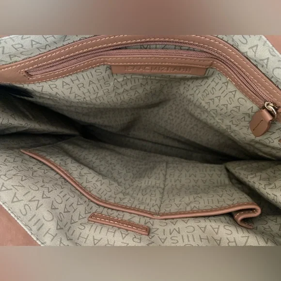 Isaac Mizrahi Bridgehampton Green Floral Print Canvas Tote Leather Trim NWOT - Picture 3 of 7